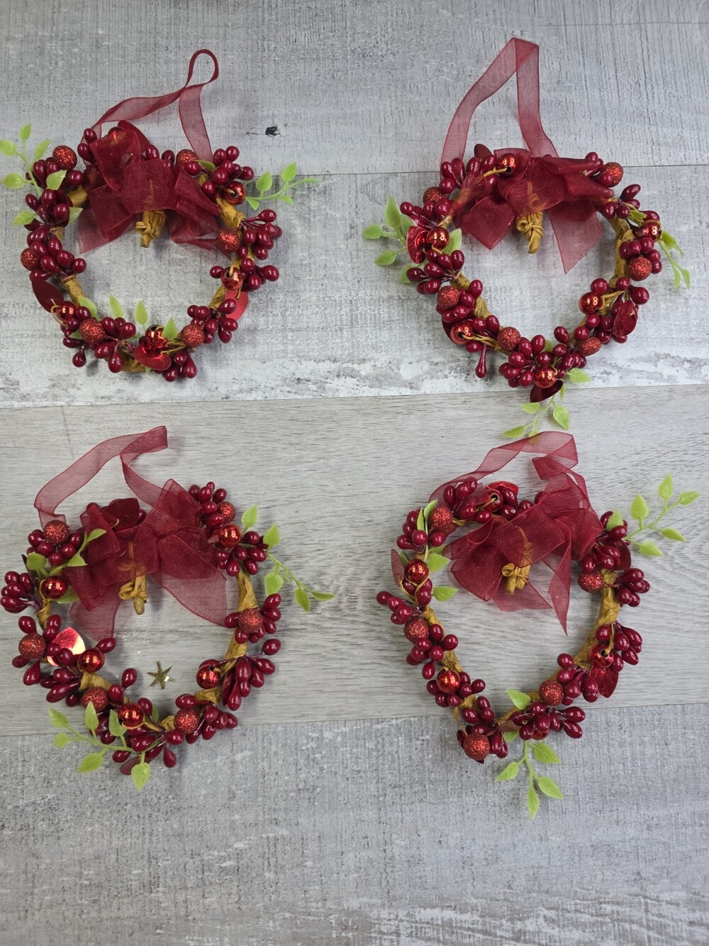 4" Round Rustic Berry & Vines Wreath Christmas Ornaments Lot Wall Decor b40